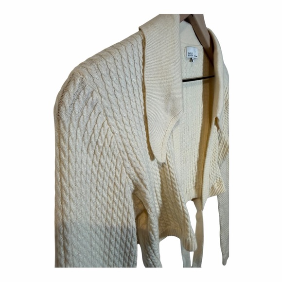Danielle Bernstein Cropped Wrap Knit Top Tie Front Long Sleeve Cream Size M - Picture 4 of 14